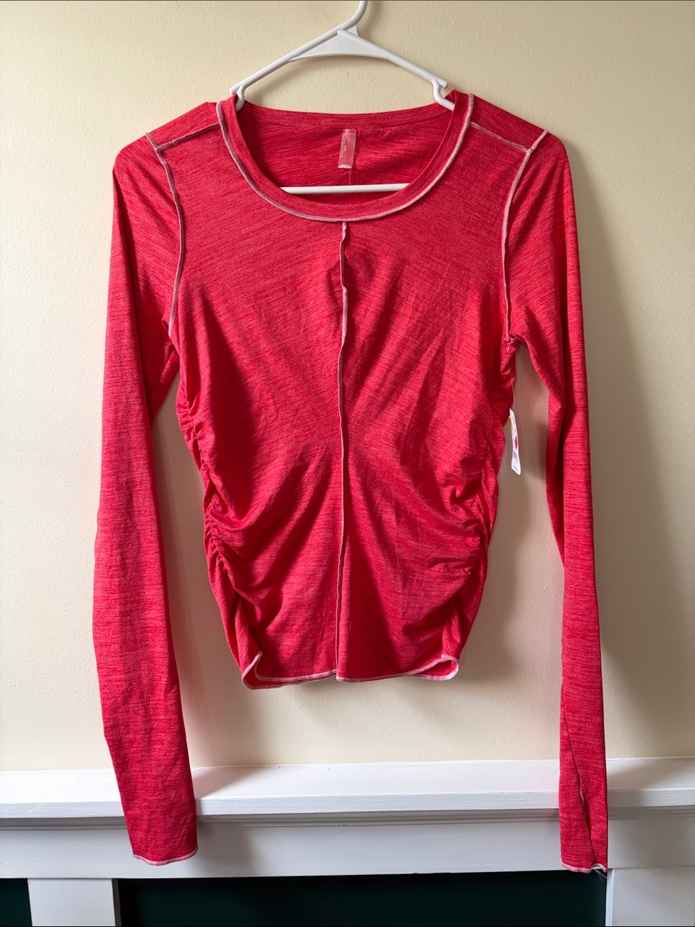FP Movement by Free People Red Long-Sleeve Ruched Crew Top